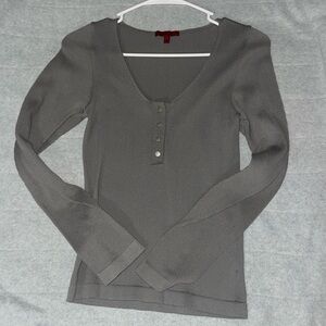 Gray Ribbed Long Sleeve Top
